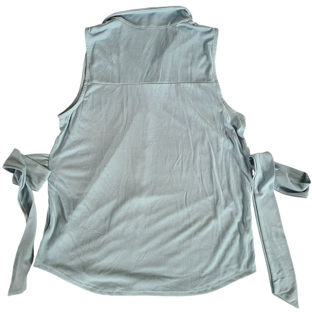 Green Envelope Sleeveless Blue Button-Up Top With Back Tie Super Soft Modal Top - Picture 3 of 8